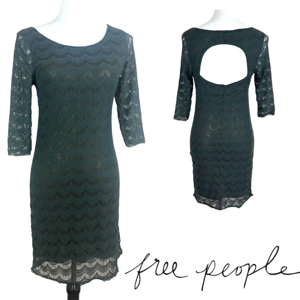 Free People Lace Bodycon Dress Open Back Cocktail Party Green‎ S